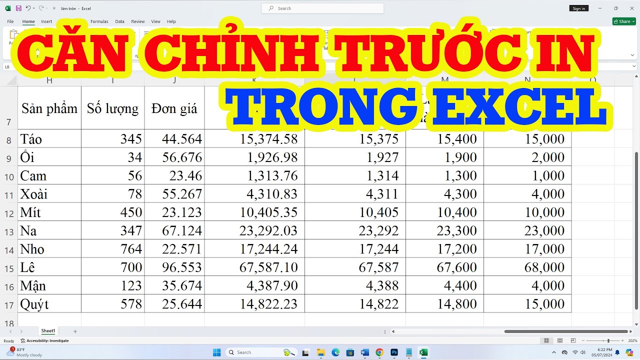 C&aacute;ch căn chỉnh th&ocirc;ng số trước khi in trong Excel