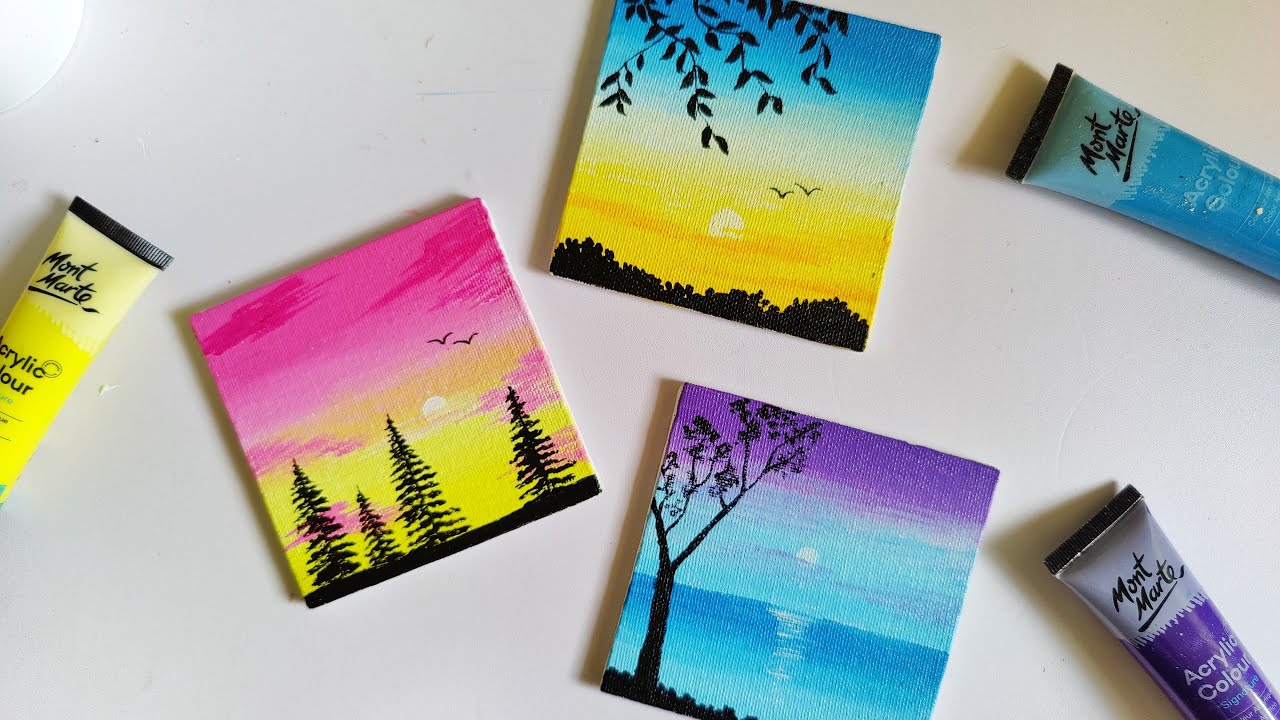 3 Paintings for beginners || 3 mini canvas paintings part 4 || aesthetic paintings