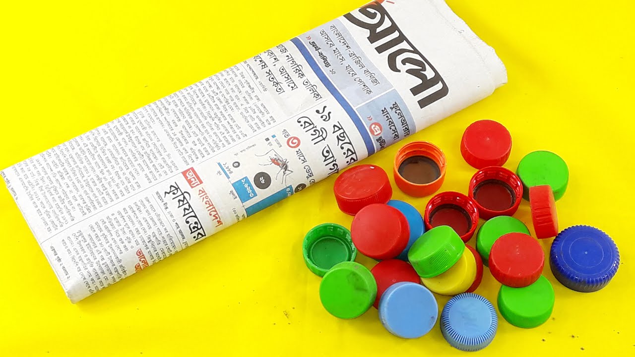 plastic bottle caps reuse idea with Old Newspaper | best out of waste