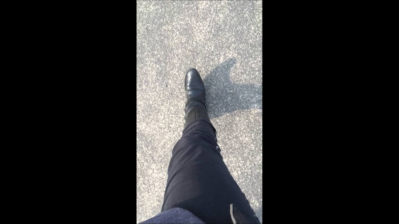 Walking in leather boots. ASMR