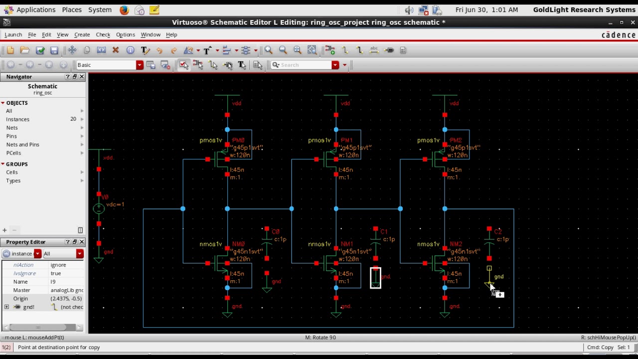 Cadence Tutorial for Ring Oscillator  with Parametric sweep/GoldLighT Technologies