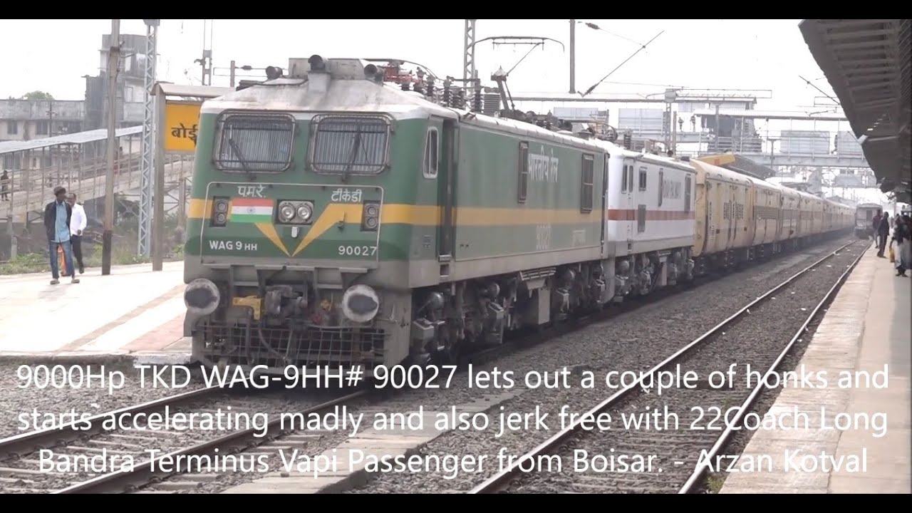 Extremely Overpowered 9000HP WAG9-HH Locomotive Accelerating Madly With 22Coach Express Train Load !