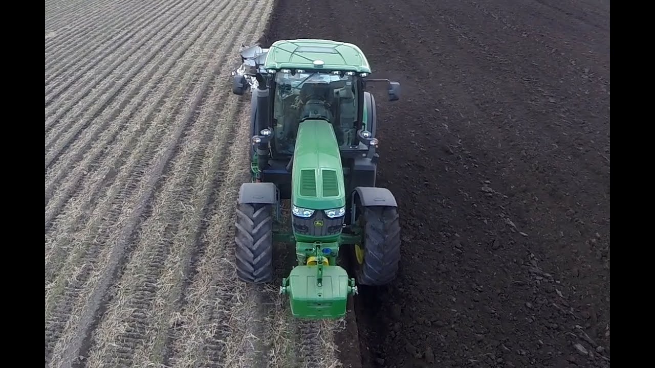 John Deere 6150R Autopower Plowing Ploughing |Trimble CFX-750 EZ-Pilot RTK スガノ農機 5連プラウ マルチコプター 空撮