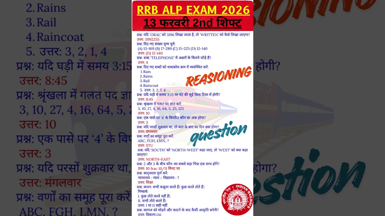 RRB ALP 13 FEBRUARY 2ND SHIFT EXAM ANALYSIS 2026 | 13 Feb 2nd Shift rrb alp review today #reasoning