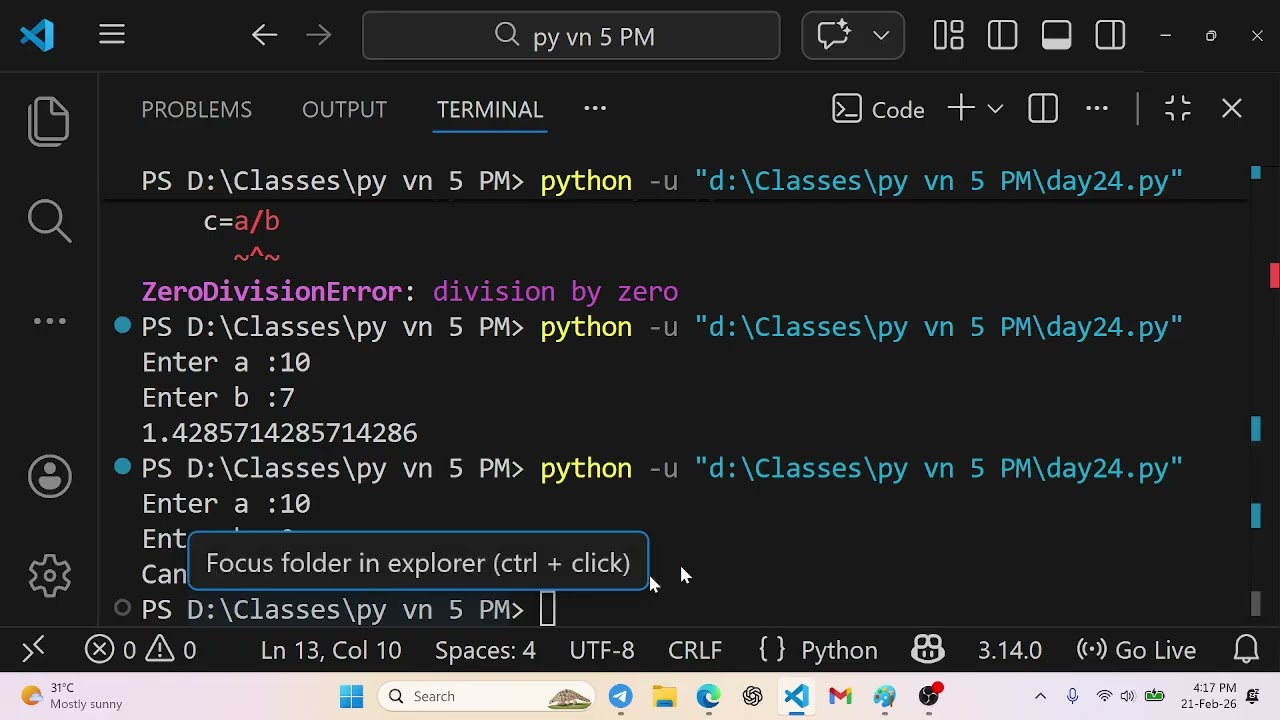 Exception Handling, Nested loop, Static Method