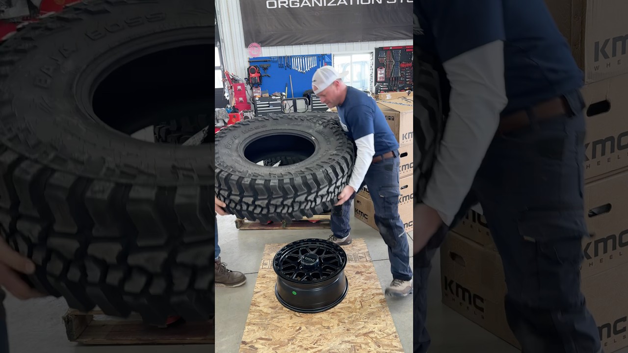 Getting the 20&rdquo; wheels and 42&rdquo; tires mounted so we can measure axle placement and range
