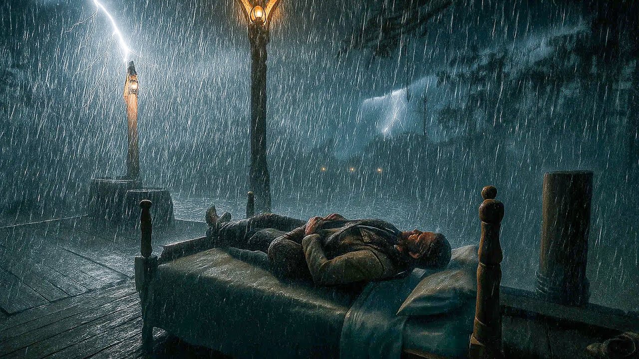 Sleeping on a Cozy Porch Bed During Night Time Thunderstorm | RDR2 ASMR Rain