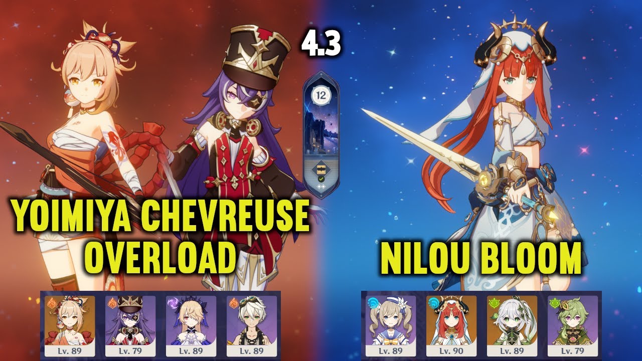 (F2P) C0 YOIMIYA C2 CHEVREUSE Overload & C0 NILOU Bloom | 4.3 Spiral Abyss Floor 12 | Genshin Impact