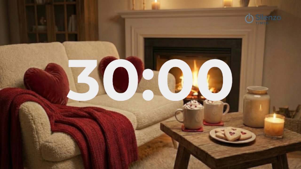 30 Minute Silent Valentine’s Day Timer 🕯️ Cozy Fireplace, No Music, Minimalist