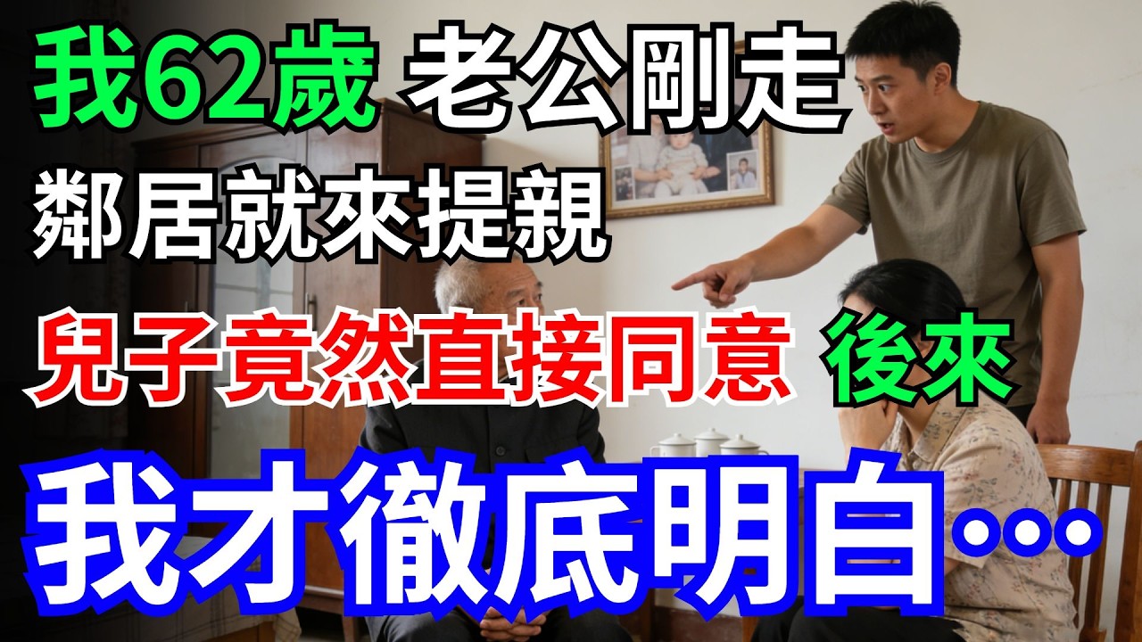 我62歲，老公剛走不久，鄰居就來提親…兒子竟然直接同意，直到那一夜，我才徹底明白…#情感故事 #老公#鄰居#提親#老年故事#兒子