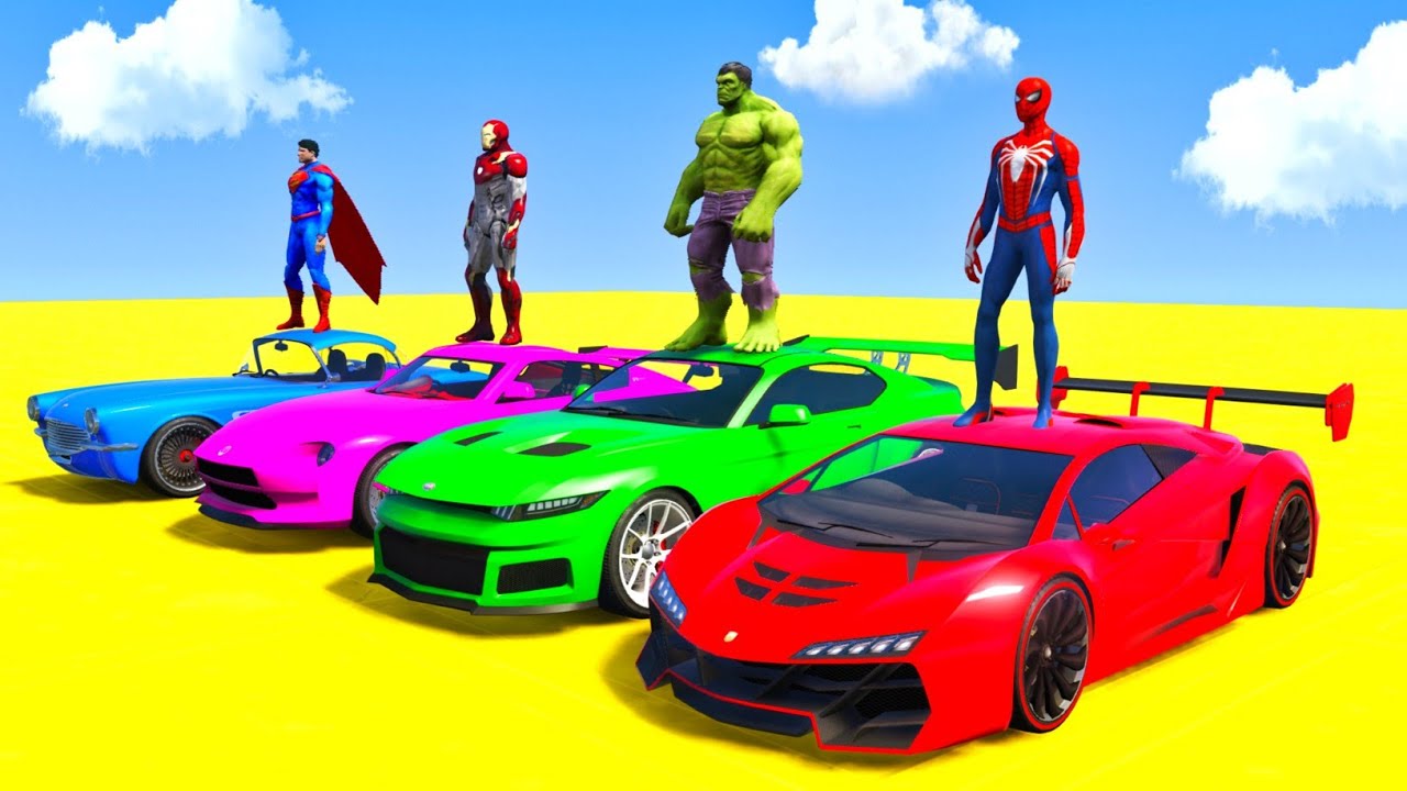 GTA 5 Spider-Man vs Superheroes Crazy Ramp Challenge with Super Cars | Episode 16