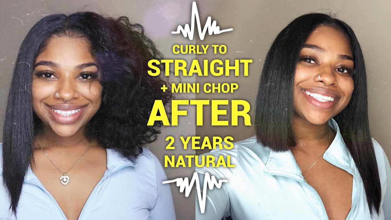CURLY TO STRAIGHT HAIR ROUTINE, HAIR LENGTH UPDATE AFTER 2 YEARS + MINI CHOP 3b/3c | Ashley Liani