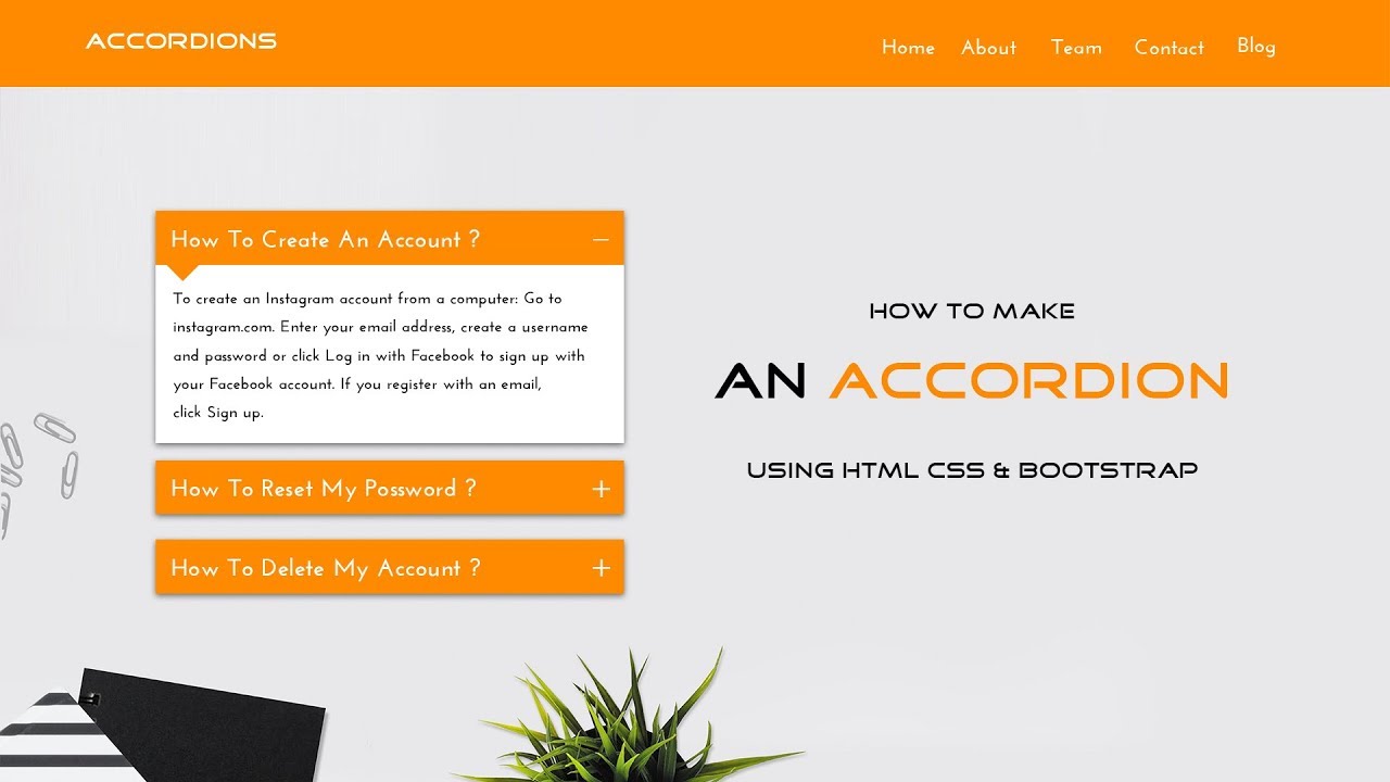 How To Create An Accordions In Website Using HTML CSS Bootstrap