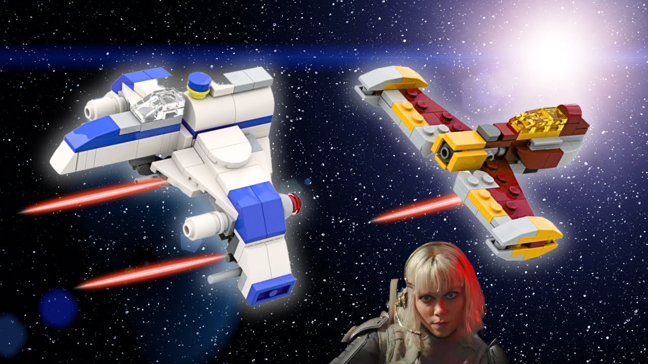 A battle in space between an E-wing and Shin Hati&rsquo;s Starfighter | LEGO Star Wars animation
