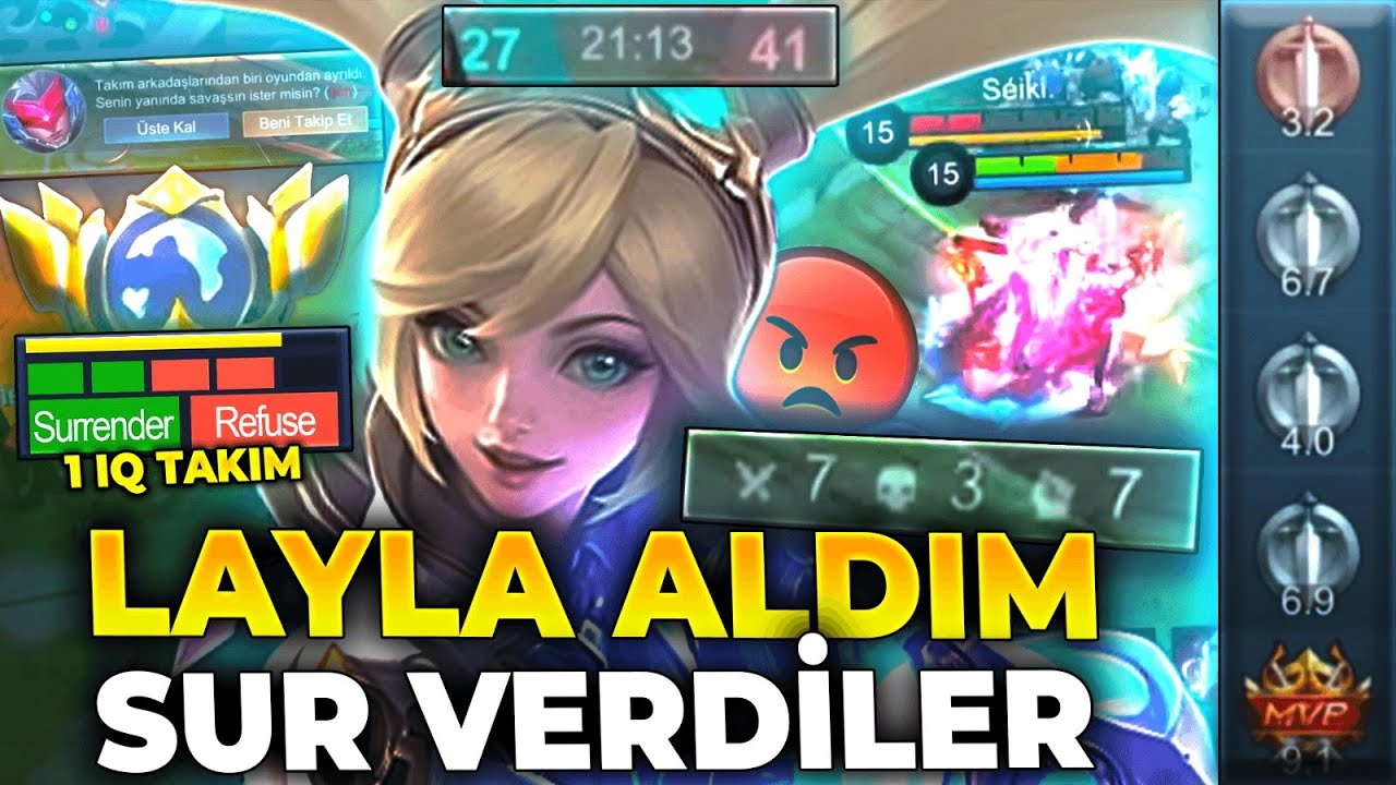 LAYLA ALDIM DİYE FF VERELİM DİYEN 1IQ TAKIMI TAŞIYORUM Jin - Layla | Mobile Legends