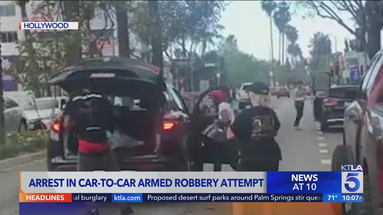 Man arrested, woman sought in Hollywood attempted robbery that led to pile up on busy street