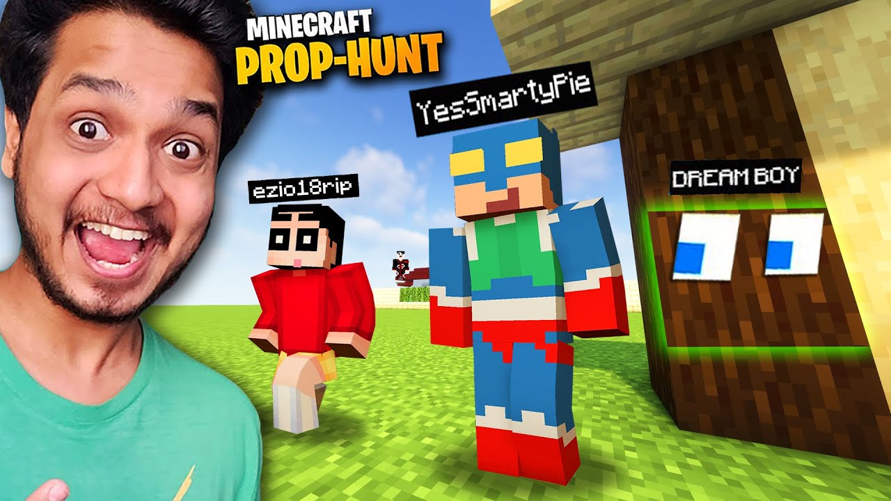 Funny Prop-Hunt in Shinchan Minecraft World ft.@YesSmartyPie@DREAM BOY(Minecraft Hide & Seek)