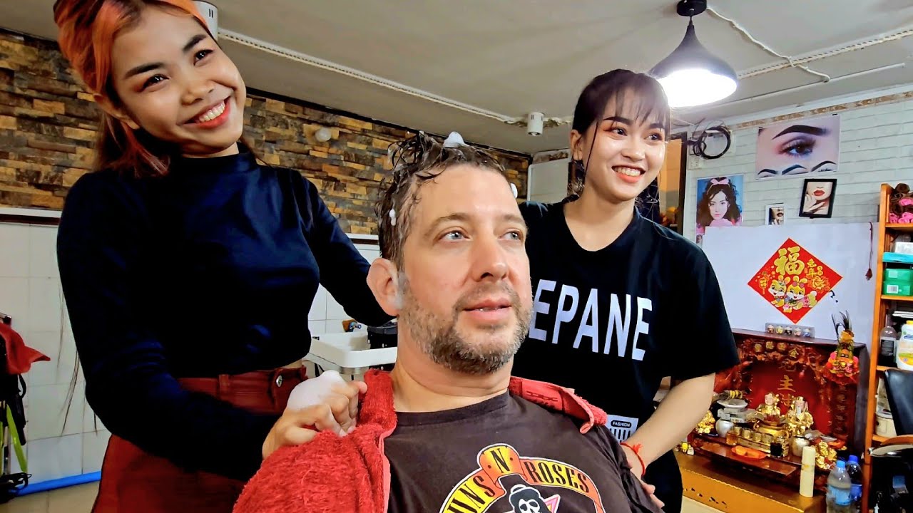 ROYAL TREATMENT: TWO LADY HEAD MASSAGE & Hair Wash Now Available to Mortals. 🇰🇭 (Unintentional ASMR)