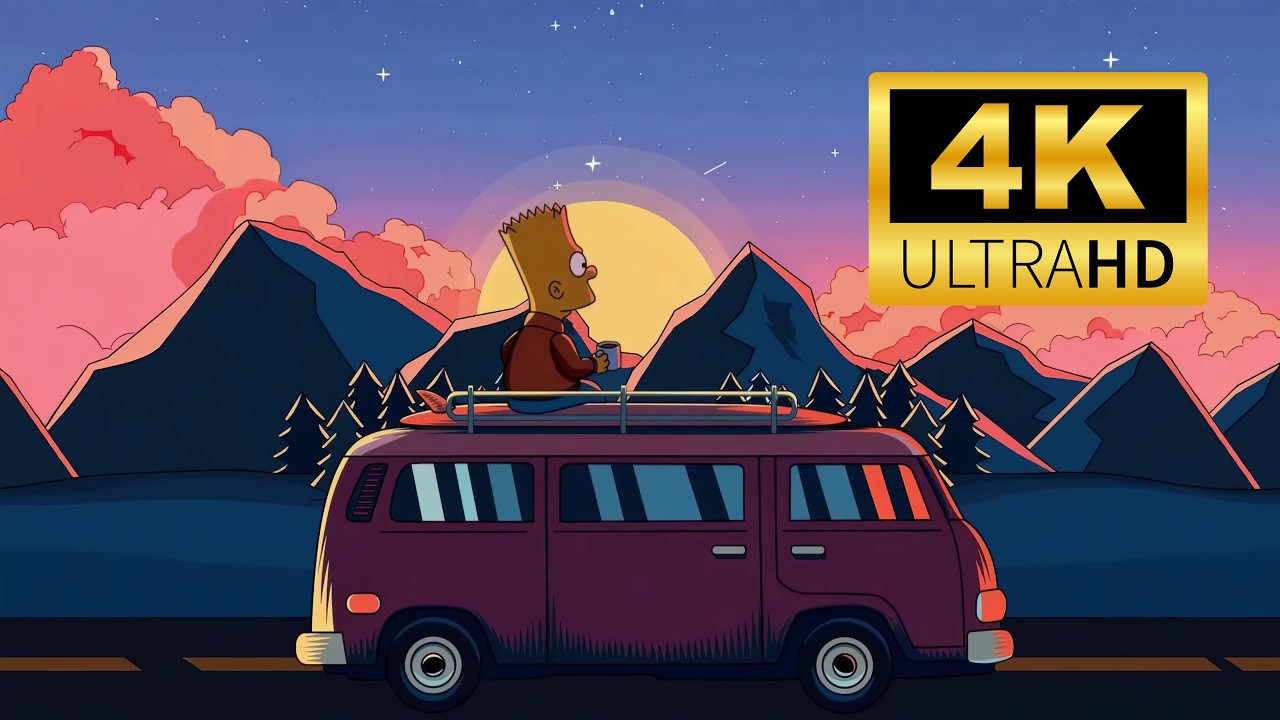 Bart's Sunset Road Trip - Lofi Vibes Live Wallpaper (Simpsonswave)