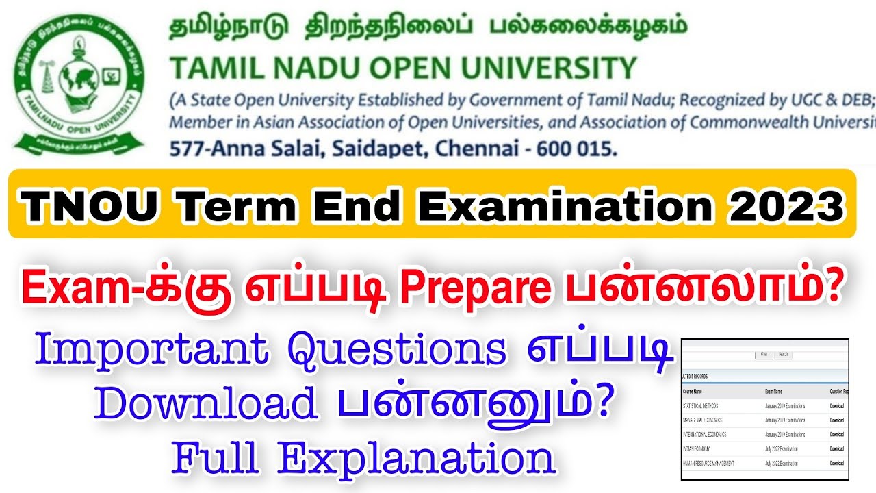 Tamilnadu Open University Term End Examination 2023 Exam Preparation Tips Part-1👍