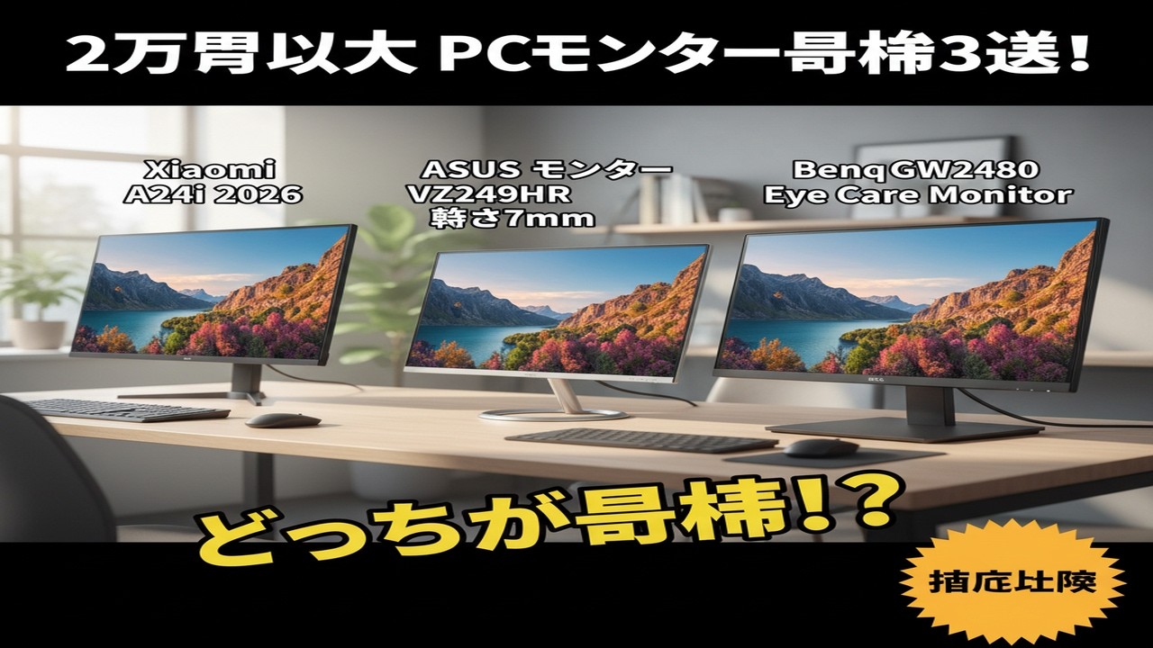 【2万円以下】コスパ最強PCモニター3選！Xiaomi/ASUS/BenQ比較 (専門家が厳選)