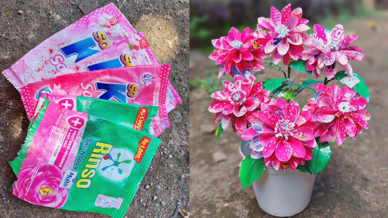 Bunga dahlia dari bungkus deterjen || DIY kerajinan bungkus deterjen part 2