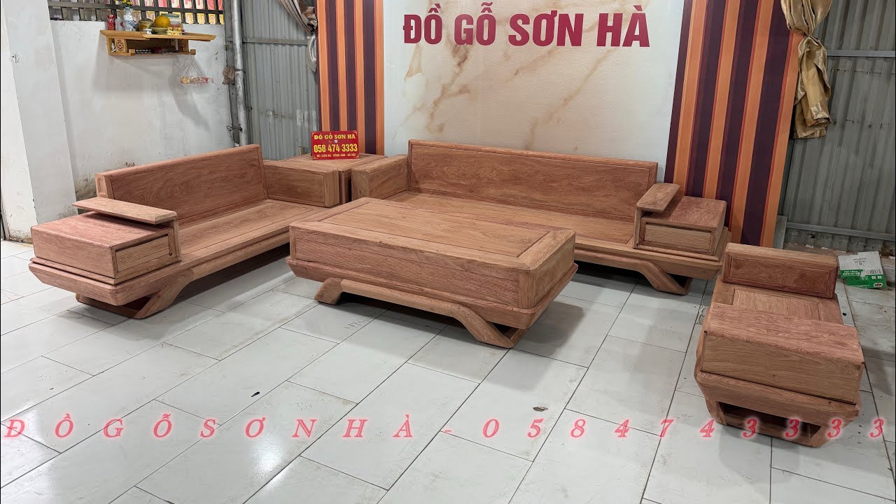 Sofa zito chân thuyền tay cánh gà gỗ hương đá | Xưởng Đồ Gỗ Sơn Hà