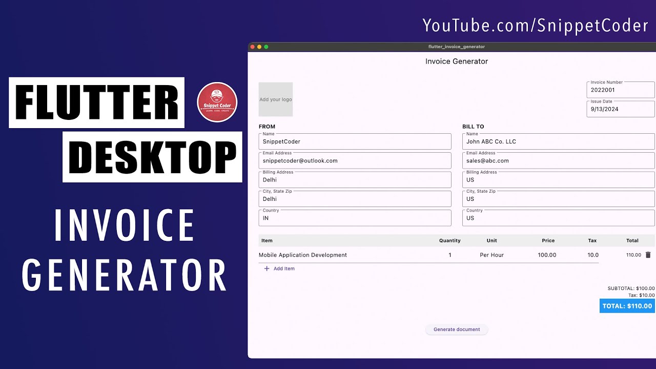 Flutter Desktop - Invoice Generator Application (MacOs & Windows)