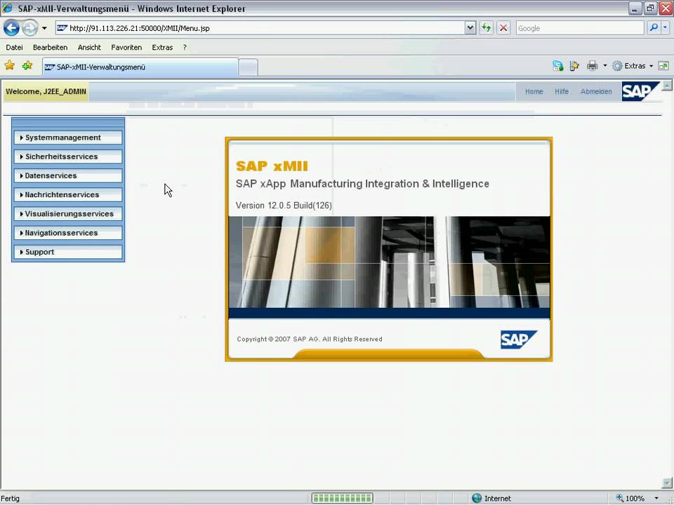 SAP MII 12.0 - main menu and services