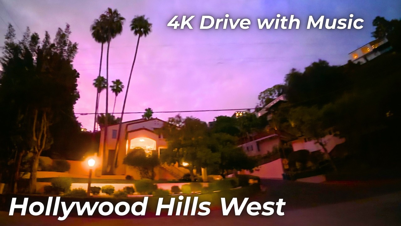 Sunset Boulevard to Hollywood Hills West, Bird Streets | Twilight to Night Drive with Calming Music