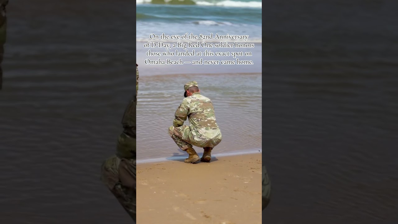 On the eve of the 82nd Anniversary of D-Day, a Big Red One soldier honors those who landed here.