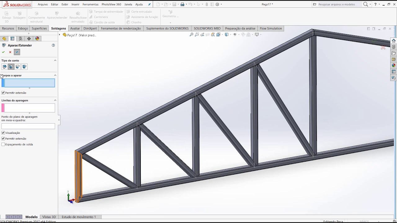Aula 286 - Criando Treliça Metalica - Solidworks - Marcelo Pereira