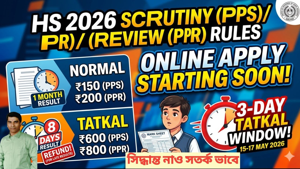 WBCHSE H.S. 2026 PPS/PPR Rules: How to Apply Online, Fees & Tatkal Result Date | Scrutiny & Review