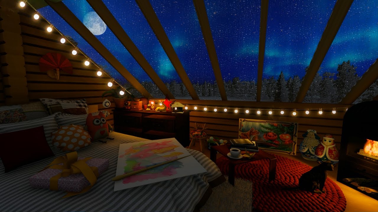 Cozy Christmas Log Cabin Ambience. Crackling Fireplace. ASMR Ambience