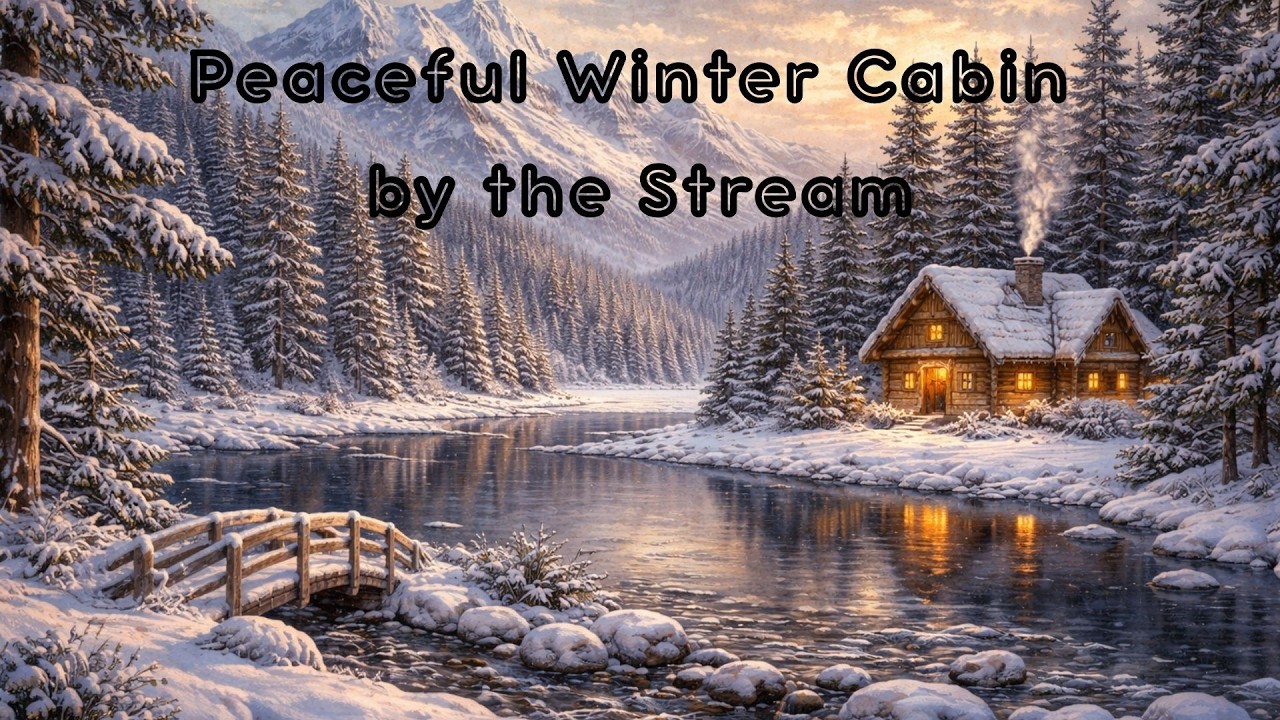 Peaceful Winter Cabin by the Stream | Snowy Landscape Painting | Relaxing Art Video (4K)