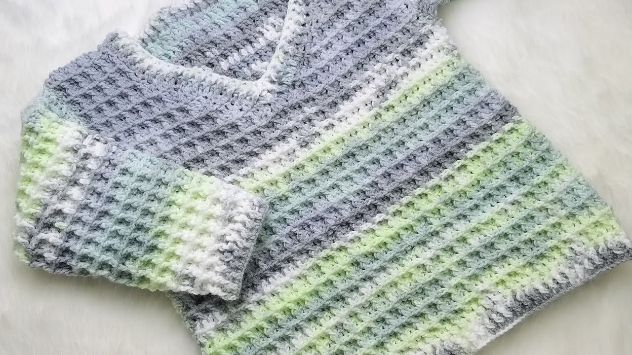 Suéter en punto waffle tejido a crochet (1 de 2)