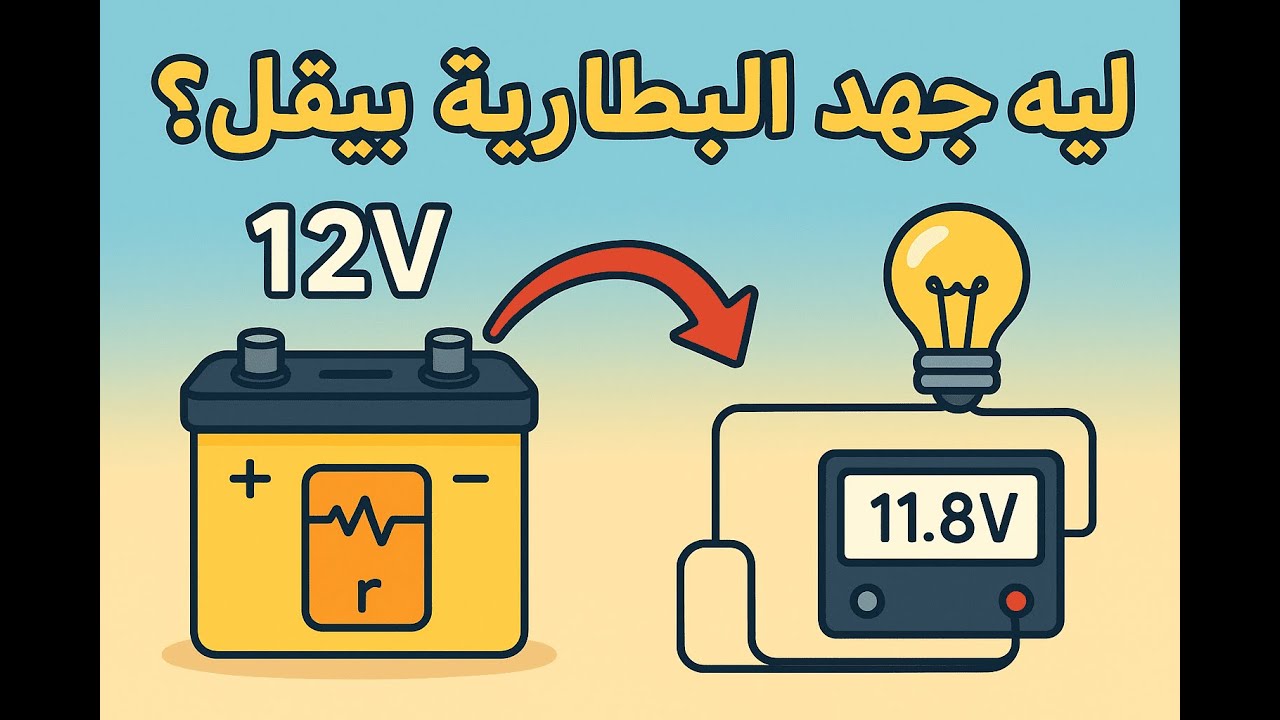 ليه جهد البطارية بيقل؟ 😲 السر في المقاومة الداخلية وكفاءة البطارية!