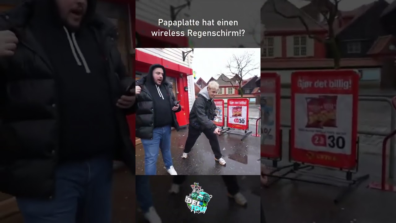 Papaplatte hat einen wireless Regenschirm