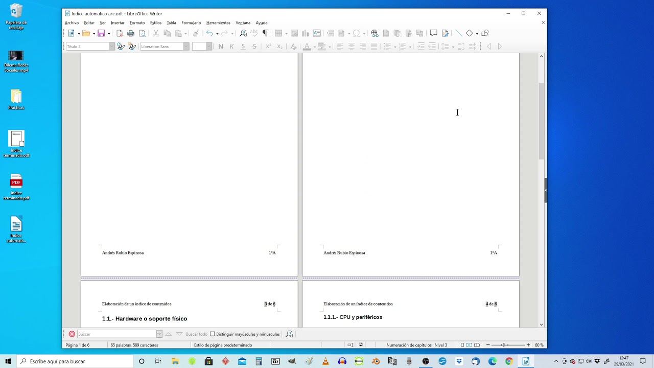 LibreOffice Writer: Índice o tabla de contenidos