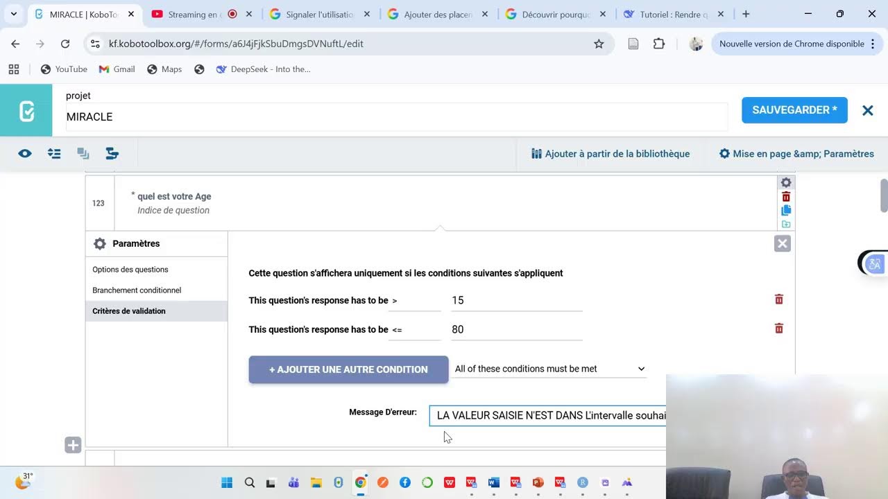 COMMENT PARAMETRER LES CRITERES DE VALIDATION DANS UN FORMULAIRE KOBOCOLLECT