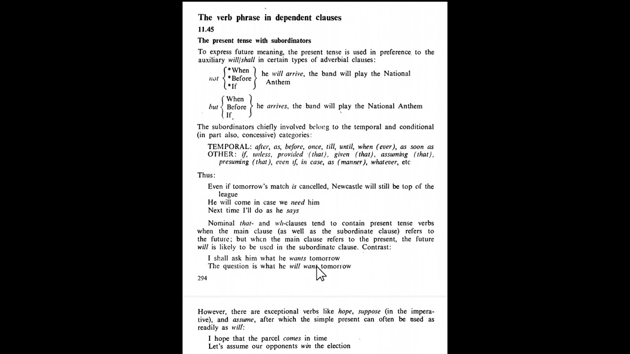 11.45 نحو مرحلة رابعة | a University Grammar of English | The verb phrase in dependent clauses