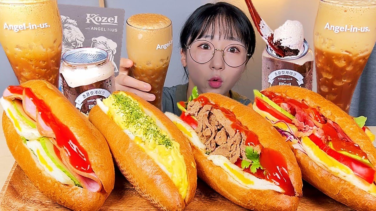 엔제리너스X코젤 콜라보 아메리치노 반미 샌드위치 디저트 먹방 Dessert Mukbang