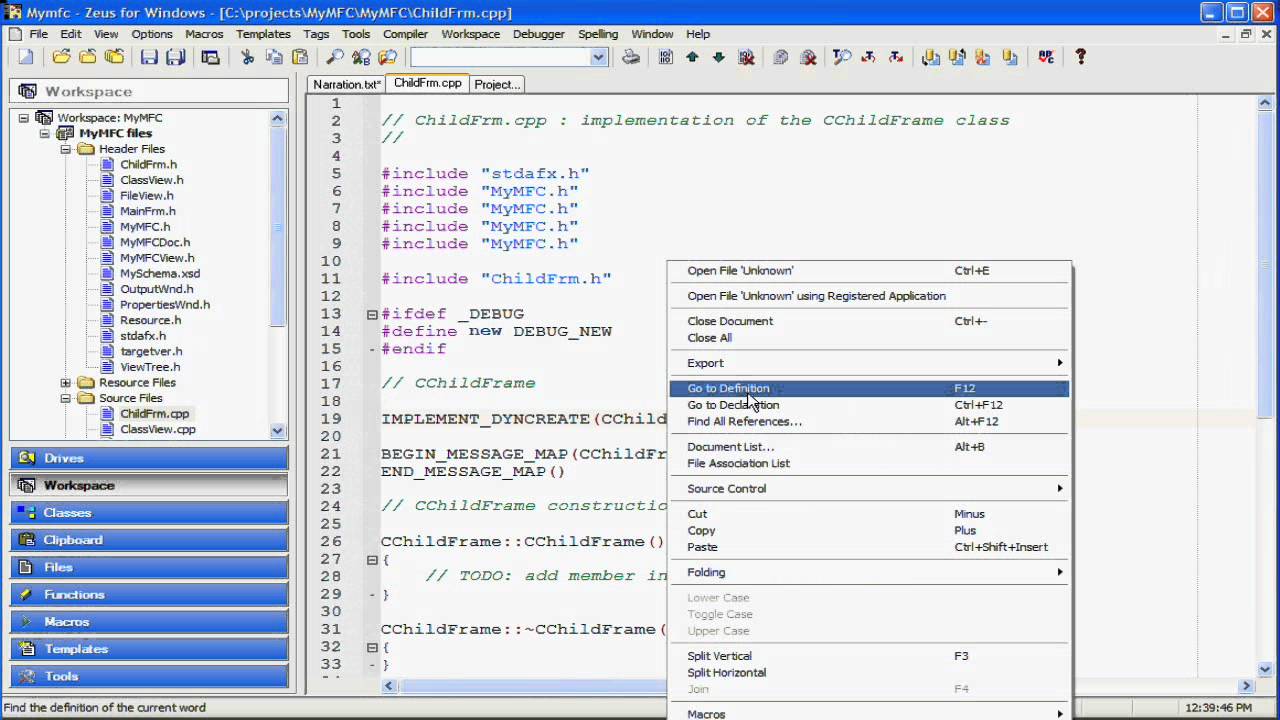 Zeus IDE Project/Workspace