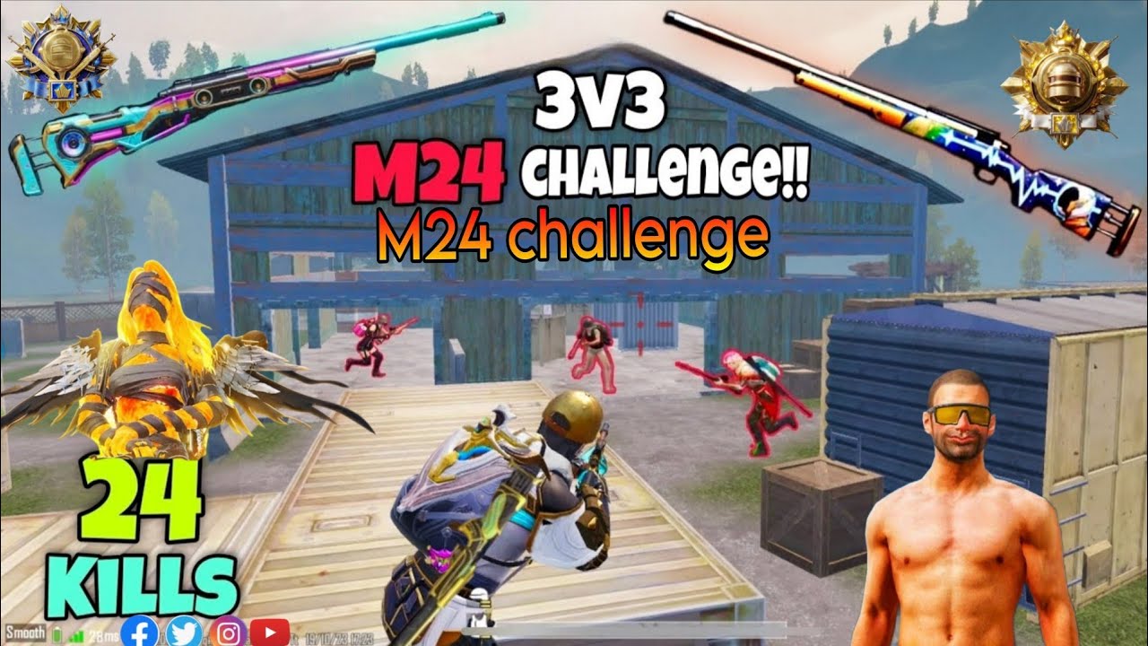 #trending  BGMI 3v3 M24 💯Challenge 🔥Crazy 24 Kills Gameplay 😱 | Intense Sniper Fight|Best M24 Shots🔥