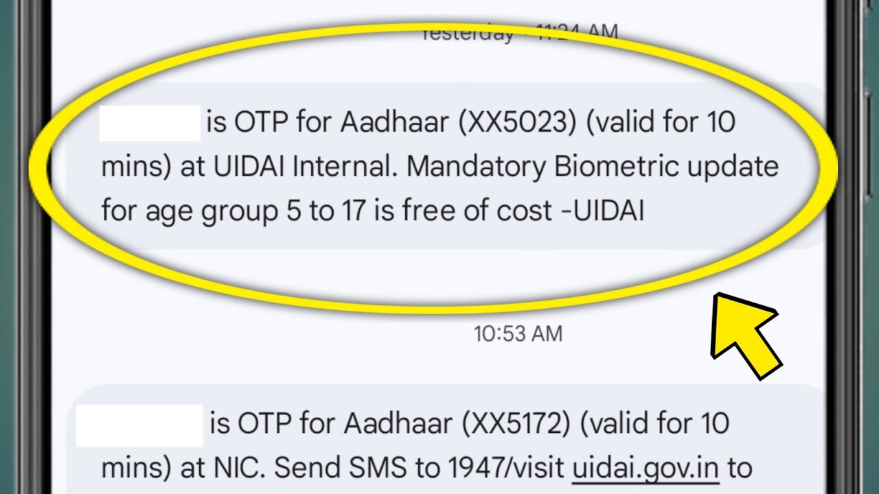 Is OTP for Aadhaar XX5023 valid for 10 mins at UIDAI Internal Mandatory Biometric update for age