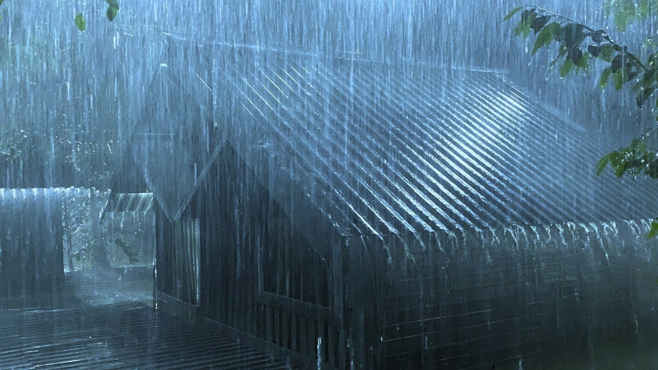Overcoming Insomnia with Heavy Rain & Thunder Pounding on Fragile Tin Roof in Gloomy Forest at Night