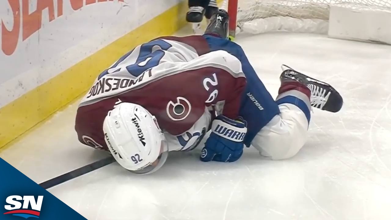 Avalanche's Gabriel Landeskog Assisted Off The Ice After Hard Collision Into Post