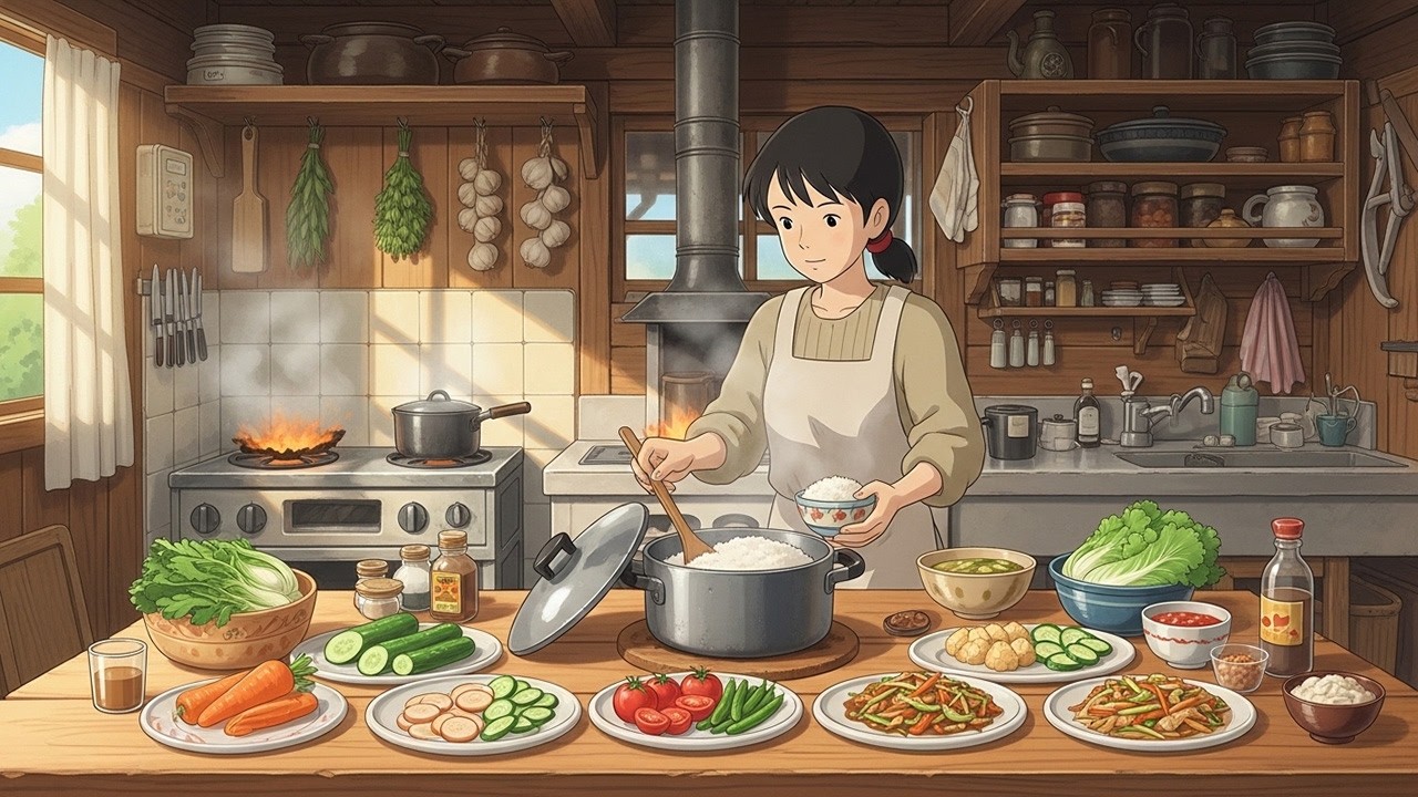 Cooking a Simple Dinner After a Long Day of Work | Relaxing Village Cooking ASMR | Ghibli Style