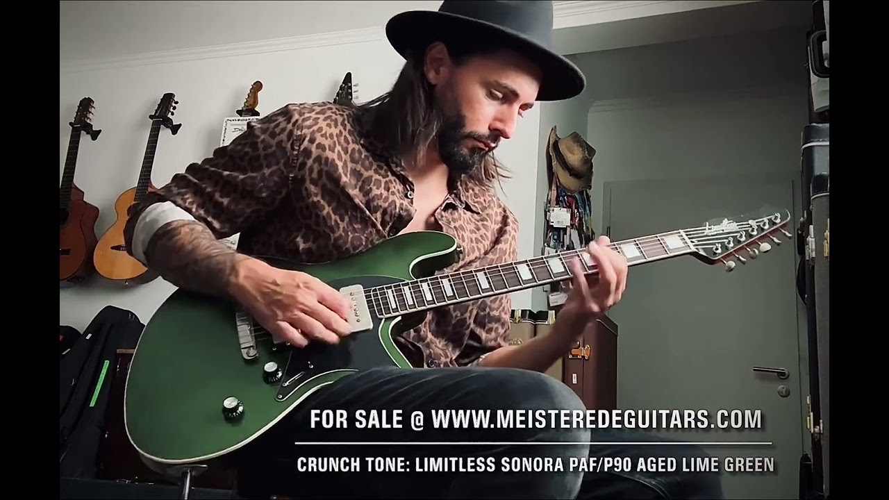 For sale @ www.MEISTEREDEGUITARS.com - 2024 Limitless Guitars Sonora HB/P90 in aged lime green relic