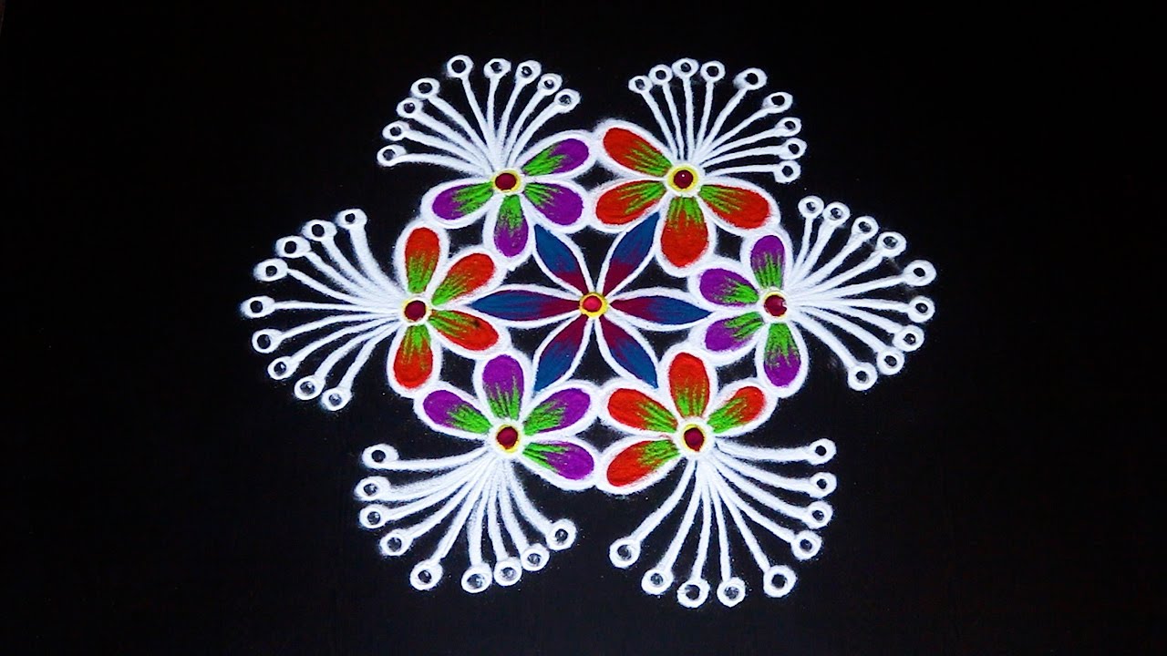 Easy Flower Rangoli ⚛️ By AnithaRangoli|🌼rangoli || 🌺Kolam ||🌻Muggulu